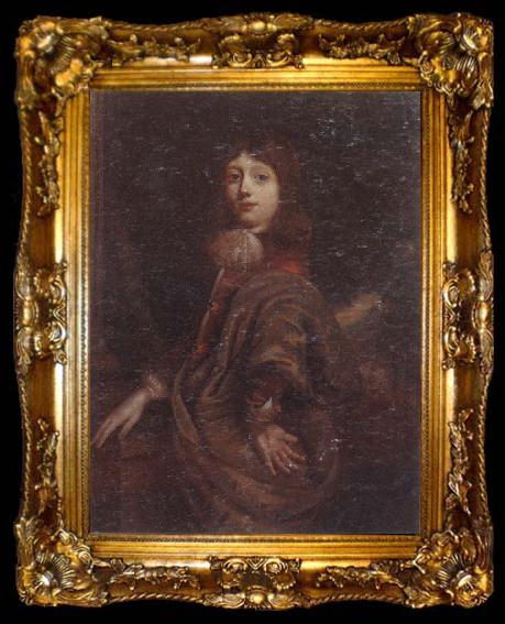framed  unknow artist Portrait of a young boy three-quarter length,wearing a  red jacket and an ochre mantle, ta009-2